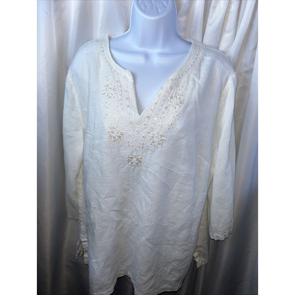 JM Collection Women’s Plus White Split Neck Tunic Top Size 18 Beadwork Angel